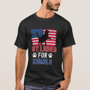 Cat Ladys for Kamala Cat Silhouette American Flag T-Shirt