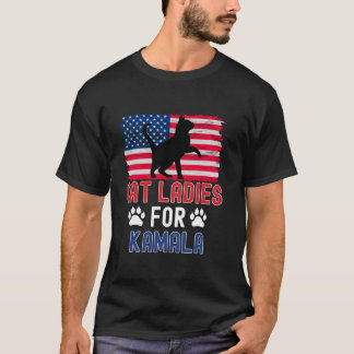 Cat Ladys for Kamala Cat Silhouette American Flag T-Shirt