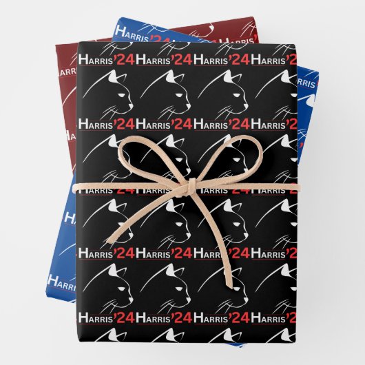 Cat Ladys for Kamala Funny Cat 2024 Präsident Geschenkpapier Set (Beispiel)