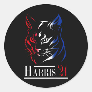 Cat Ladys For Kamala Harris 2024 Funny Cat Harris Runder Aufkleber