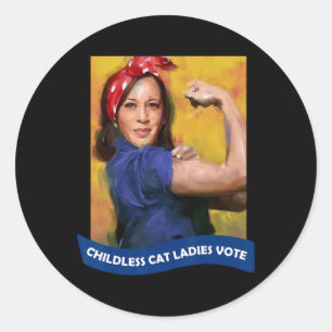 Cat Ladys Vote Kamala 2024 Rosie The Riveter Runder Aufkleber