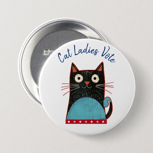 Cat Ladys Vote Script Rustic Bold Niedlich Patriot Button (Vorne & Hinten)