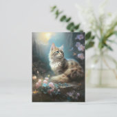 Cat Landscape Blume Fantasy Art Postkarte (Stehend Vorderseite)