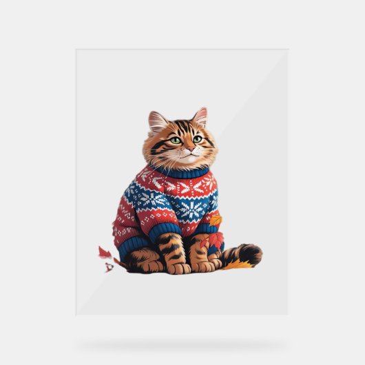 Cat Leaf Fall Hallo Herbst Funny Cat Kitten Lover Acrylschild (Vorderseite)