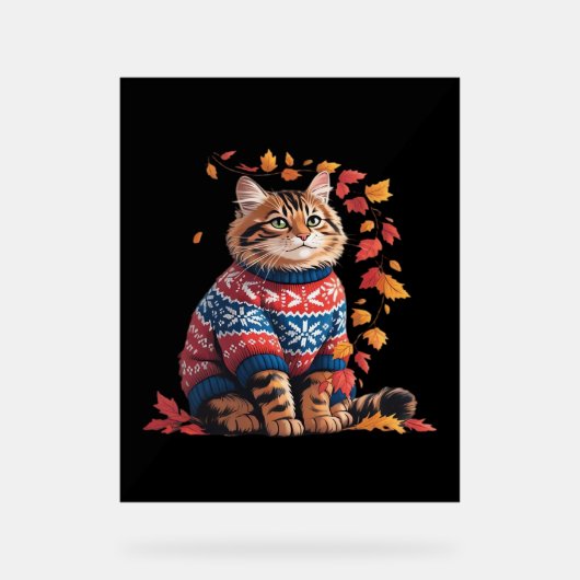 Cat Leaf Fall Hallo Herbst Funny Cat Kitten Lover Acrylschild (Vorderseite)