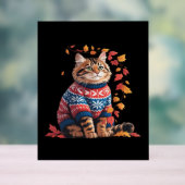 Cat Leaf Fall Hallo Herbst Funny Cat Kitten Lover Acrylschild (Neutral)