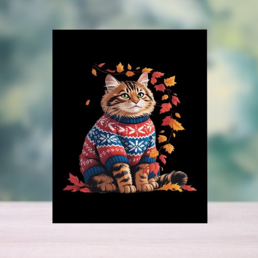 Cat Leaf Fall Hallo Herbst Funny Cat Kitten Lover Acrylschild (Neutral)