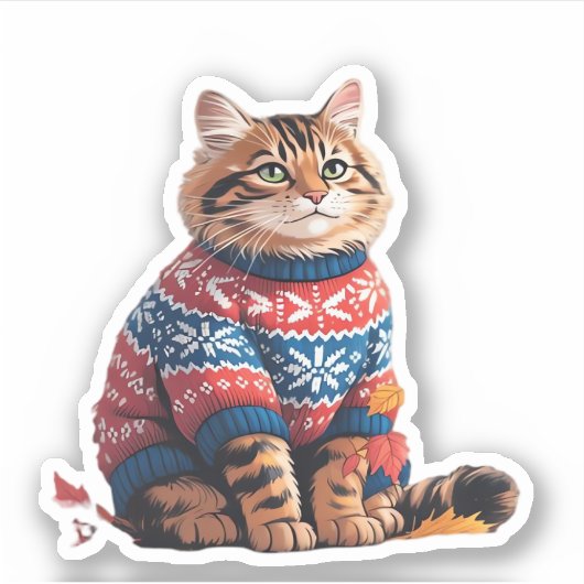 Cat Leaf Fall Hallo Herbst Funny Cat Kitten Lover Aufkleber (Vorderseite)