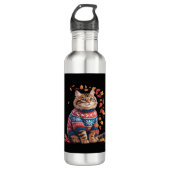 Cat Leaf Fall Hallo Herbst Funny Cat Kitten Lover Edelstahlflasche (Vorderseite)