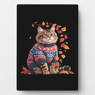 Cat Leaf Fall Hallo Herbst Funny Cat Kitten Lover Fotoplatte