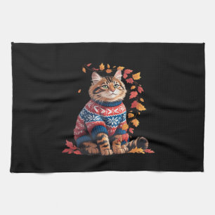 Cat Leaf Fall Hallo Herbst Funny Cat Kitten Lover Geschirrtuch