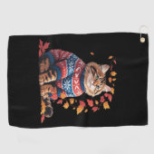 Cat Leaf Fall Hallo Herbst Funny Cat Kitten Lover Golfhandtuch (Horizontal)