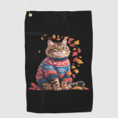 Cat Leaf Fall Hallo Herbst Funny Cat Kitten Lover Golfhandtuch (Vorderseite)