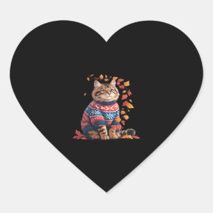 Cat Leaf Fall Hallo Herbst Funny Cat Kitten Lover Herz-Aufkleber