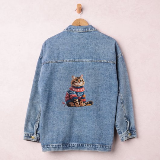 Cat Leaf Fall Hallo Herbst Funny Cat Kitten Lover Jeansjacke (Hangar)