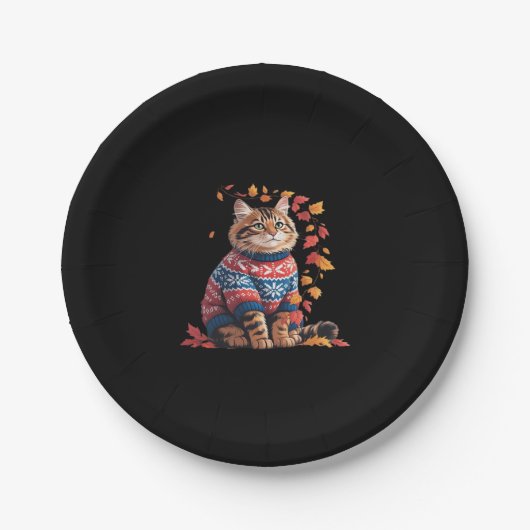 Cat Leaf Fall Hallo Herbst Funny Cat Kitten Lover Pappteller (Vorderseite)
