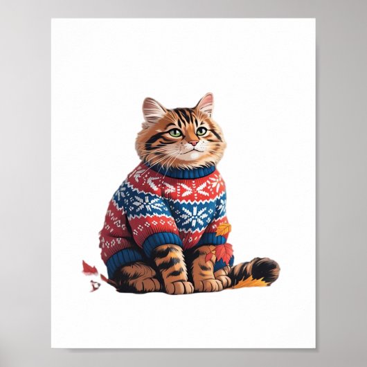 Cat Leaf Fall Hallo Herbst Funny Cat Kitten Lover Poster (Vorne)