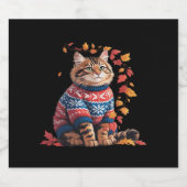 Cat Leaf Fall Hallo Herbst Funny Cat Kitten Lover Schaumweinetikett (Einzelnes Label)