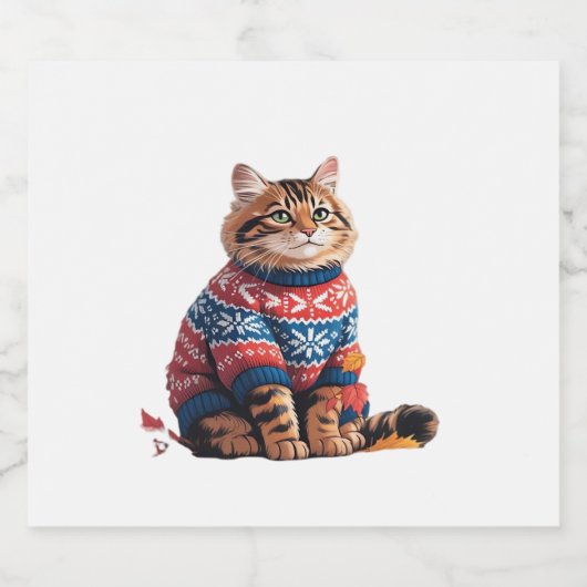 Cat Leaf Fall Hallo Herbst Funny Cat Kitten Lover Schaumweinetikett (Einzelnes Label)