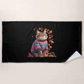 Cat Leaf Fall Hallo Herbst Funny Cat Kitten Lover Strandtuch (Vorderseite)
