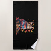 Cat Leaf Fall Hallo Herbst Funny Cat Kitten Lover Strandtuch (Vorderseite)