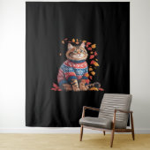 Cat Leaf Fall Hallo Herbst Funny Cat Kitten Lover Wandteppich (Beispiel)