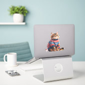 Cat Leaf Fall Hello Autumn Funny Cat Kitten Lover  Aufkleber (Laptop auf Schreibtisch)