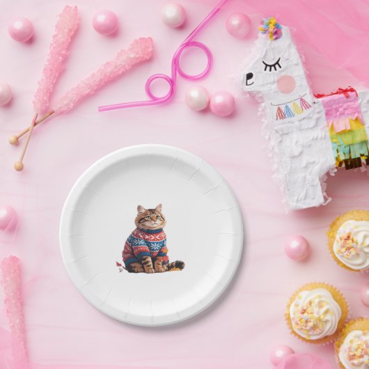 Cat Leaf Fall Hello Autumn Funny Cat Kitten Lover Pappteller (Party)