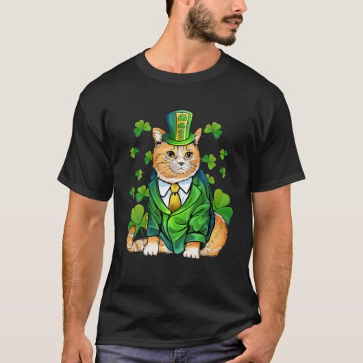 Cat Leprechaun Cat Lover Kleeblatt St Patricks Day T-Shirt (Vorderseite)