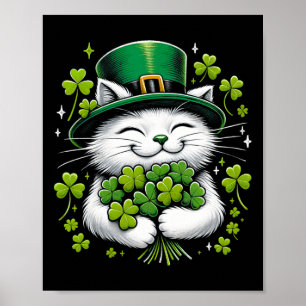 Cat Leprechaun Clover St Patricks Day Women Girls Poster
