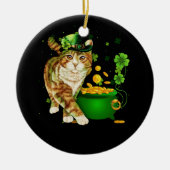 Cat Leprechaun Hat Kleeblatt St Patrick's Day Gold Keramik Ornament (Vorne)