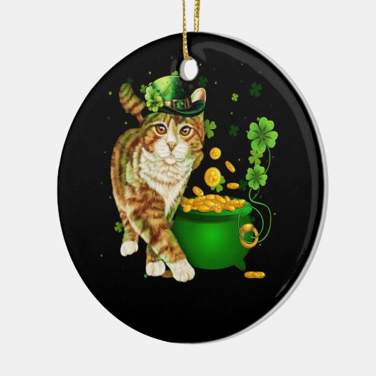 Cat Leprechaun Hat Kleeblatt St Patrick's Day Gold Keramik Ornament (Links)