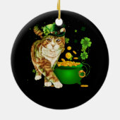 Cat Leprechaun Hat Kleeblatt St Patrick's Day Gold Keramik Ornament (Hinten)