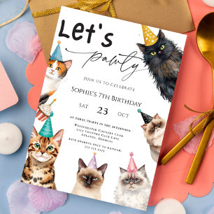 Cat Let's Pawty Kitten Niedlich Kitty 7. Geburtsta Einladung
