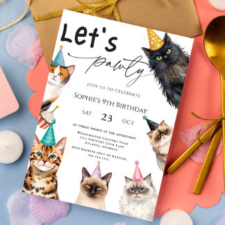 Cat Let's Pawty Kitten Niedliche Kitty 9. Geburtst Einladung