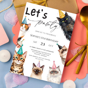 Cat Let's Pawty Kitten Niedliches Party 5. Geburts Einladung