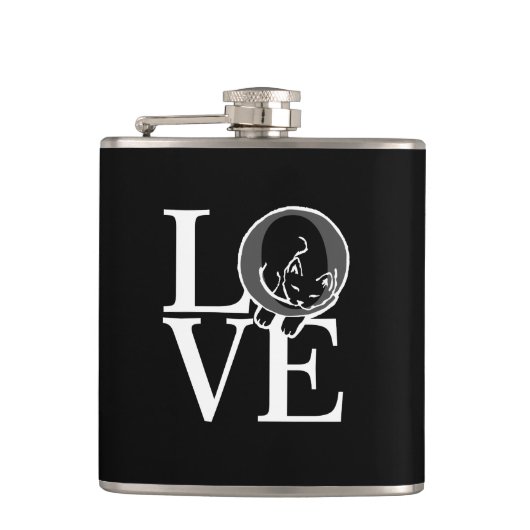 Cat-Liebe auf schwarz Flachmann (Vorderseite)