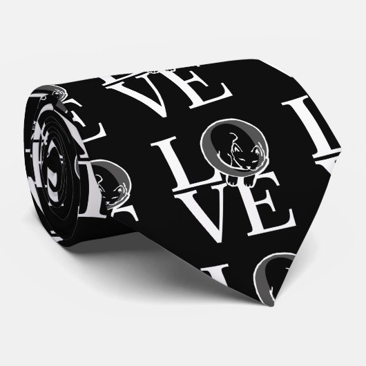 Cat-Liebe auf schwarz Krawatte (Gerollt)