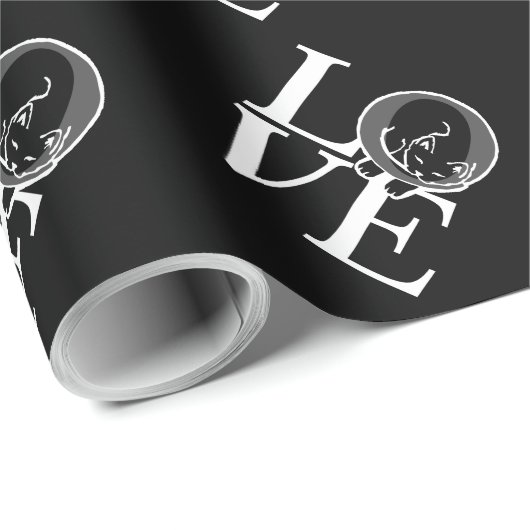 Cat-Liebe auf schwarzer Decke Geschenkpapier (Rolleneckpunkt)