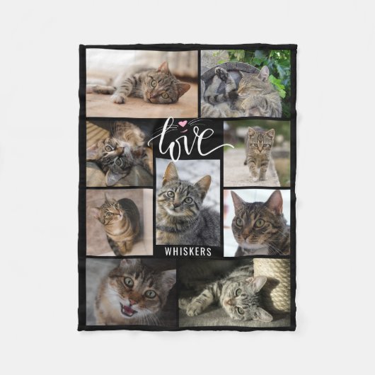 Cat LIEBE Foto Collage Whiskers Name Fleecedecke (Vorderseite)