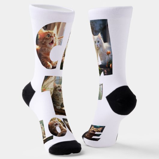 Cat Liebe I Cut Out Fotos Socken (Gewinkelt)