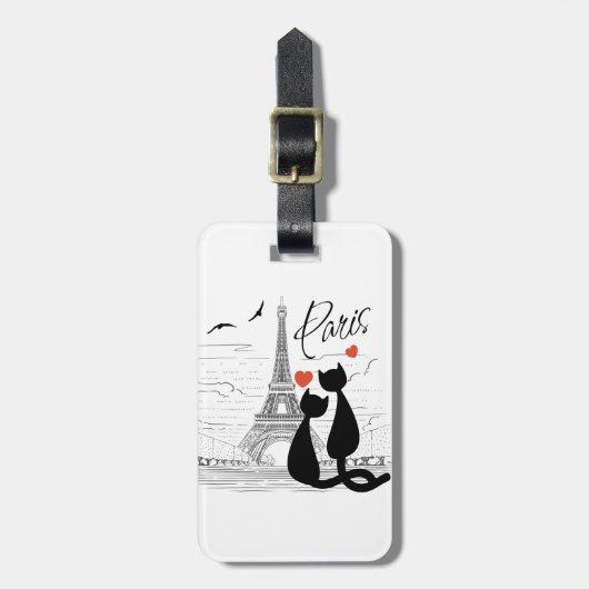 Cat Liebe in Paris Gepäckanhänger (Vorderseite vertikal)