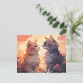 Cat Liebe Romance Watercolor Whispools Ankündigungspostkarte (Stehend Vorderseite)