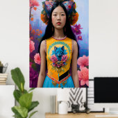 Cat Liebhaber Mädchen mit Blume Poster (Heimbüro)