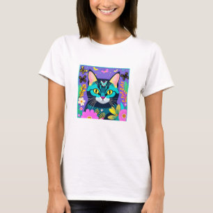 Cat Liebhaber Whimsical Floral Cat Digitale Kunst T-Shirt