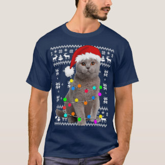 Cat Lights Ugly Kitten Weihnachtsmannmütze Weihnac T-Shirt