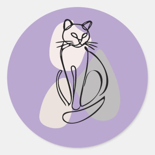 Cat Line Art Minimalist Runder Aufkleber (Vorderseite)