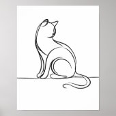 Cat Line Art Schwarz-Weiß Poster (Vorne)