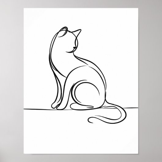 Cat Line Art Schwarz-Weiß Poster (Vorne)