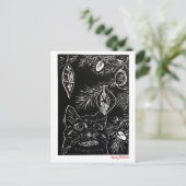 Cat Linocut Christmas Postcard Feiertagspostkarte (Stehend Vorderseite)